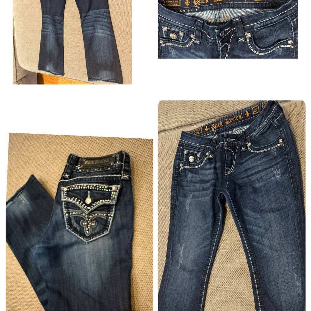 Rock Revival Blue Boot Cut Jeans with Decorative Stitching